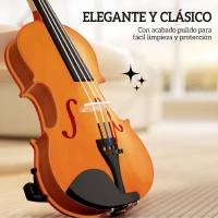 HOMCOM Violín 4/4 de Tamaño Completo de Madera con Estuche Arco Colofonia Afinadores Cuerdas y Soporte para Hombro Marrón(m-6)