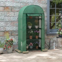 Outsunny Serra da Giardino con Ripiani in Metallo, Copertura in PE e Porta Avvolgibile 80x49x160cm, Verde(m-2)