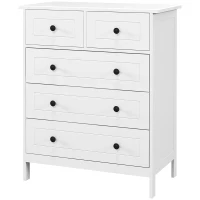 HOMCOM Commode meuble de rangement 5 tiroirs pour chambre, bureau, entrée, blanc et poignée métal noir(m-12)