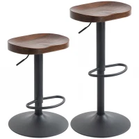 HOMCOM Barhocker Set aus 2, Höhenverstellbare Barstühle mit Sattelsitz aus Ulmenholz in Dunkelbraun(m-1)