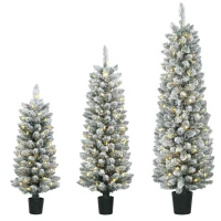 HOMCOM Prelit Snowy Flocked Artificial Christmas Tree Set of 3, Slim Xmas Tree with PVC Tips, 3FT+4FT+5FT(m-1)