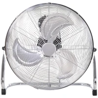 HOMCOM 18" Chrome Metal Floor Fan with Tilting, High Velocity, 3 Speed, Portable Gym Fan for Home Office, Silver(m-8)