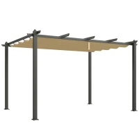 Outsunny 3 x 4m Aluminium Pergola, with Retractable Roof - Khaki(m-1)