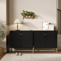 HOMCOM Sideboard Buffet Cabinet, Coffee Bar Cabinet with Fluted Doors and Adjustable Shelf, Black(m-8)