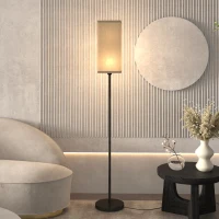 HOMCOM Floor Lamp, Modern Standing Lamp with Linen Shade and Foot Switch, Tall Lamps for Bedroom, Bulb not Included, Black(m-9)