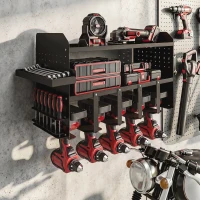 Outsunny Gartenwerkzeug-Organizer 2-stufig Gartengeräte Ständer mit Haken Seitenfach bis 50 kg 61,8 x 23 x 32,7cm Schwarz(m-10)