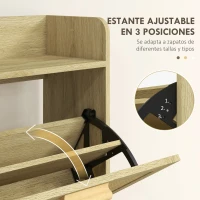HOMCOM Mueble Zapatero Estilo Bohemio con 2 Cajones Abatibles y 1 Estante Abierto para 12 Pares de Zapatos 80x24,5x110 cm Roble(m-5)