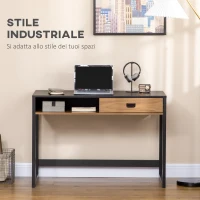 HOMCOM Scrivania per Camera e Ufficio con Cassetto Stile Industriale, 110x50x76cm, Noce e Nero(m-4)
