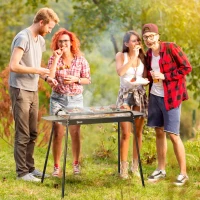Outsunny Barbecue a Carbonella con Griglia e Piastra in Acciaio con Ripiani Laterali, 113x59x83.5cm, Nero(m-2)