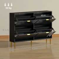 HOMCOM Zapatero Estrecho con 4 Puertas Acanaladas con Estantes Ajustables para 20 Pares 105x24x91,5 cm Negro(m-3)