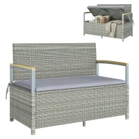 Outsunny Banc de Jardin Banquette avec Coffre de Rangement 170L 2 Places Coussin Déhoussable Résine Tressée 120x60x84cm Gris(m-15)