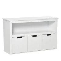 HOMCOM Aparador de Salón con 3 Cajones Extraíbles y Estantes Abiertos para Libros Juguetes Armario Auxiliar de Almacenamiento para Dormitorio Cocina 102x33x61,5 cm Blanco(m-11)