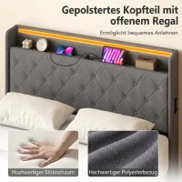 HOMCOM Bettgestell 140 x 200 cm mit Kopf- und Fußteil, Plattformbett mit hydraulischem Stauraum, LED-Lichtern(m-7)
