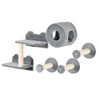 PawHut 5PCs Cat Wall Furniture with Perch, Cat House, Scratching Post(m-11)
