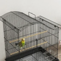 PawHut Cușcă pentru Păsări cu 4 Accesuri, 2 Boluri, 2 Stinghii și Tavă Detașabilă, Volieră din Metal și Plastic, 47,5x36x54,5 cm, Negru(m-9)