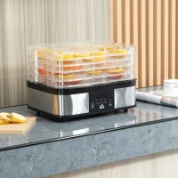 HOMCOM 5 Tier Food Dehydrator, 245W Stainless Steel Food Dryer Machine with Adjustable Temperature, Timer and LCD Display for Drying Fruit, Meat, Vegetable, Jerky and Pet Treat, Black(m-2)