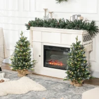 HOMCOM Set of Two 3ft Christmas Trees, with Lights, Berries and Pinecones(m-10)