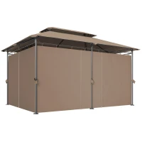 Outsunny Tonnelle de jardin extérieur pavillon 6 colonnes double toit 12 oeillets de drainage en métal 3x4m kaki(m-13)