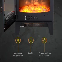 HOMCOM Electric Fireplace Stove, Freestanding Log Burner, 1000W/2000W, Portable Electric Fire Fan Heater with LED Flame Effect, Adjustable Thermostat, Glass, Overheat Protection, Black(m-5)