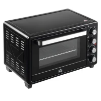 HOMCOM Mini four 1600 W 32 L - thermostat 230°C max - minuteur 60 min - 3 modes de cuisson - 4 accessoires inclus - acier inox. métal verre trempé noir(m-11)
