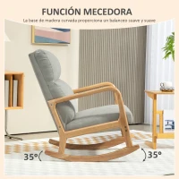 HOMCOM Mecedora Tapizada en Lino Silla Mecedora con Patas de Madera de Caucho y Reposabrazos Carga 150 kg Gris(m-4)