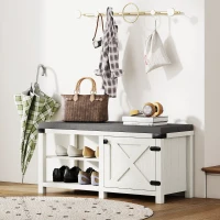 HOMCOM Zapatero con Asiento Compartimentos para 7 Pares de Zapatos para Entrada Salón Dormitorio 100x40x48 cm Blanco Grisáceo(m-10)