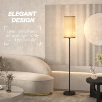 HOMCOM Floor Lamp, Modern Standing Lamp with Linen Shade and Foot Switch, Tall Lamps for Bedroom, Bulb not Included, Black(m-4)