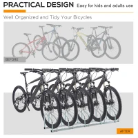 HOMCOM Bike Stand Parking Rack Floor or Wall Mount Bicycle Cycle Storage Locking Stand 145W x 33D x 27H (5 Racks, Silver)(m-7)