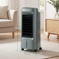HOMCOM Refroidisseur d'air mobile 4 en 1 humidificateur purificateur ventilateur, oscillation 90°, 3 vitesses, 3 modes, gris(m-3)
