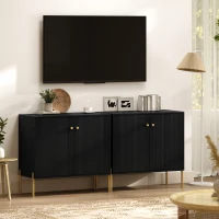 HOMCOM Sideboard Buffet Cabinet, Coffee Bar Cabinet with Fluted Doors and Adjustable Shelf, Black(m-7)