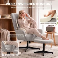 HOMCOM Obrotowy fotel lounge 360° z podnóżkiem, regulowany wysokością, obicie chenille, z poduszką lędźwiową, kremowo-biały(m-6)