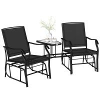 Outsunny Gliding Jack and Jill Seat, with Glass-Top Table - Black(m-1)