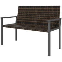 Outsunny 2 Seater Rattan Garden Bench, Outdoor Bench with Quick-Drying Cotton Padding, Wicker Garden Loveseat with Armrests, Steel Frame for Patio, Park, Mixed Brown(m-11)