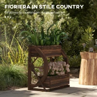 Outsunny Fioriera in Legno da Esterno a 2 Livelli con 3 Vasi e Ruote di Carro Stile Country, 55x32x56cm(m-3)