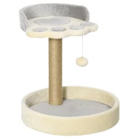 PawHut Tiragraffi per Gatti con Lettini, Corda in Juta e Peluche, 41x41x44 cm, Grigio e Beige(m-1)