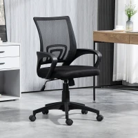HOMCOM Cadeira de Escritório de Malha Giratória com Altura Ajustável Função Basculante e Apoio para os Braços 57x55x89-109 cm Preto(m-8)