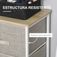HOMCOM Cómoda con 3 Cajones de Tela Marco de Acero Cajonera para Salón Oficina Vestidor Gris(m-5)