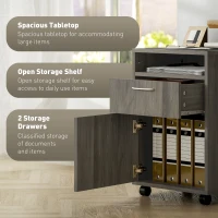 HOMCOM Filing Cabinet, Mobile File Cabinet with 2 Drawers, Office Home Organiser on Wheels for A4, Letter-Size File Folders, Mobile Printer with Open Shelf, Grey(m-4)