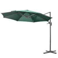 Outsunny 3 x 3(m) Cantilever Parasol with Cross Base, Garden Umbrella with 360° Rotation, Crank Handle and Tilt for Outdoor, Patio, Green(m-10)