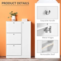 HOMCOM Shoe Cabinet with 3 Flip Drawers, Narrow Shoe Storage Cabinet with 5-tier Cupboard and Adjustable Dividers for Hallway, Entryway, White(m-7)