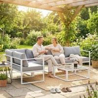 Outsunny 5 Seater Aluminium Garden Furniture Set, Garden Sofa Set with Thick Cushions for Patio and Balcony, Outdoor, Light Grey(m-2)