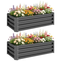 Outsunny Hochbeet Metall 2er-Set, Offener Boden, Für Garten Balkon, 110x50x30cm, Dunkelgrau(m-12)