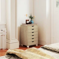 HOMCOM Caisson de Bureau Mobile 6 Tiroirs Silencieux, Support d'Imprimante, Poignées Encastrées, 40 x 35 x 63 cm, Chêne(m-7)