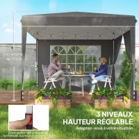 Outsunny Tonnelle de jardin exterieur 3x3m, tonnelle pliante avec parois latérales, protection UV 50+, sac de transport, gris(m-8)