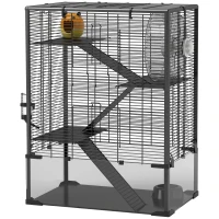 PawHut Four-Tier Hamster Cage with Deep Tempered Glass Bottom, Hut, Running Wheel, Food Dish, Water Bottle, 60 x 40 x 80cm(m-11)