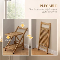 HOMCOM Carrito de Cocina de Bambú con Ruedas Carro de Cocina Plegable con Soporte para Vino 2 Estantes 66x40x70 cm Natural(m-5)