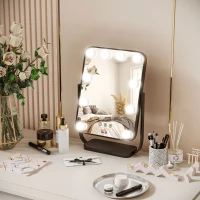 HOMCOM Specchio Trucco Illuminato Inclinabile con 12 Luci LED e Luminosità Regolabile, 32.8Lx11x47.4cm(m-10)