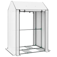 Outsunny Mini Greenhouse with 4 Wire Shelves Portable Garden Grow House Upgraded Tomato Greenhouse for Plants with Roll Up Door and Vents, 100 x 80 x 150cm, White(m-1)