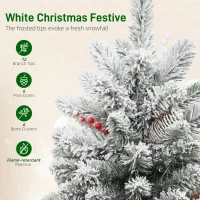 HOMCOM 60 cm Prelit Small Christmas Tree with 35 LED Lights, Snow Flocked Tabletop Mini Xmas Tree with 72 Dense Branches, Pine Cones, Berry Clusters and Linen Cover Base, Battery Operated, Green(m-6)