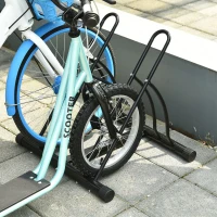 HOMCOM Rastrelliera da Terra per 2 Biciclette con Pneumatici fino 6.5 cm, Telaio Orientabile in Acciaio Nero, 60x54x57cm(m-7)